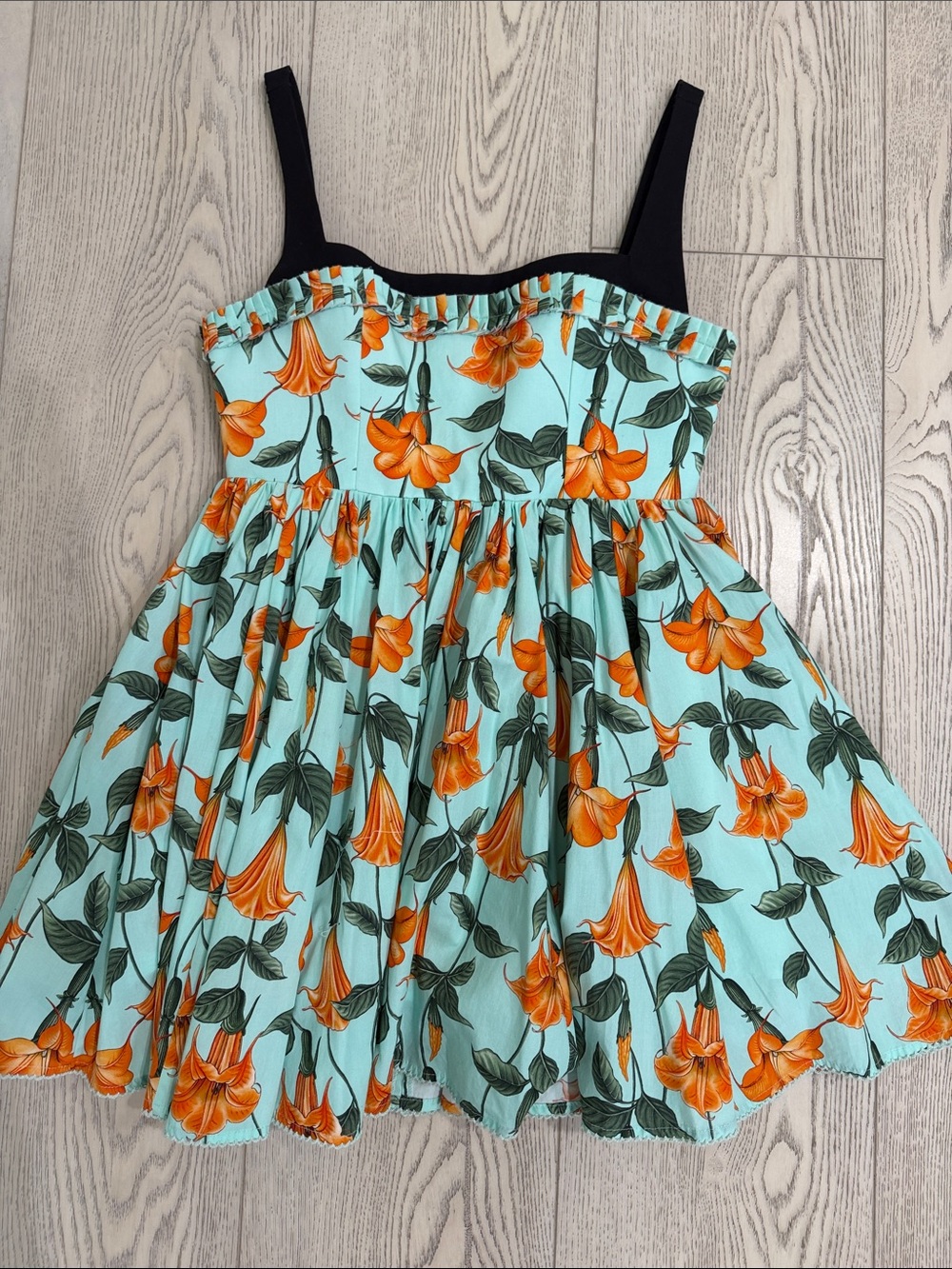 Agua by Agua Bendita Aqua Mini Dress with Orange Floral Print